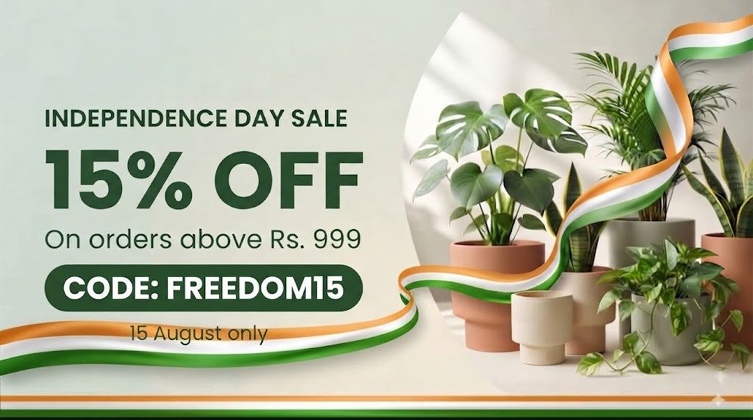 Independence Day Sale - 15% off on orders above Rs. 999 with code FREEDOM15, 15 August only